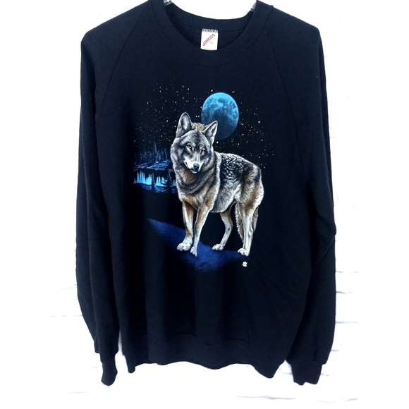 Jerzees Tops - Vintage Full Moon Oversized 3D Wolf Sweatshirt XL